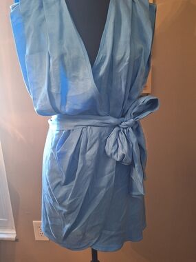 Zara Satin Feel True Wrap Sleeveless Dress with Tie Waist S